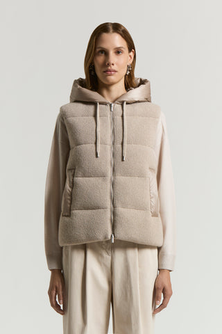 Goose down vest in cashmere and wool