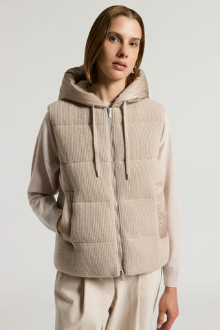 Goose down vest in cashmere and wool