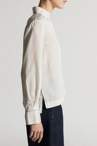 Silk blend striped canvas shirt