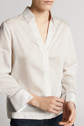 Silk blend striped canvas shirt