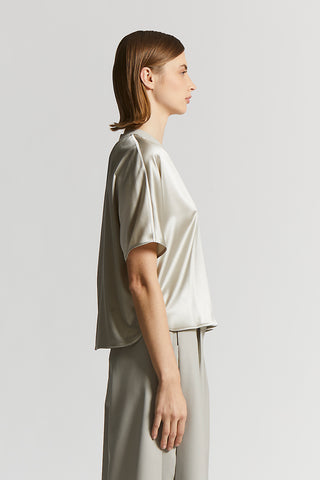 Stretch silk satin T-shirt