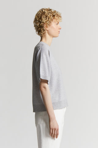 Short-sleeved pure cashmere sweater with lurex