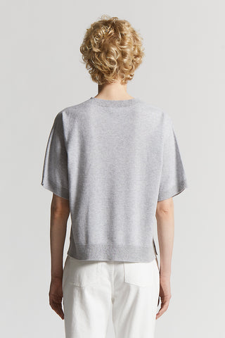 Short-sleeved pure cashmere sweater with lurex