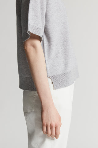 Short-sleeved pure cashmere sweater with lurex