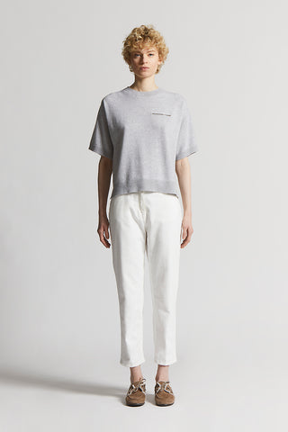 Short-sleeved pure cashmere sweater with lurex