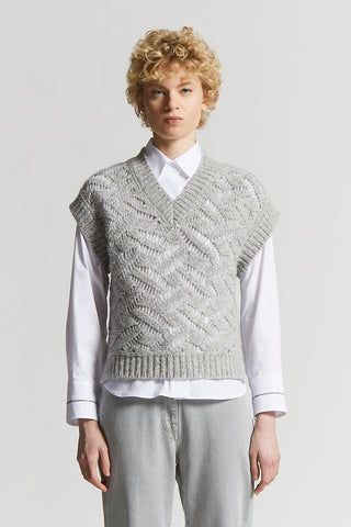Openwork vest in alpaca malfilé yarn