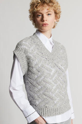 Openwork vest in alpaca malfilé yarn