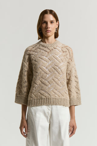 Openwork sweater in alpaca malfilé yarn