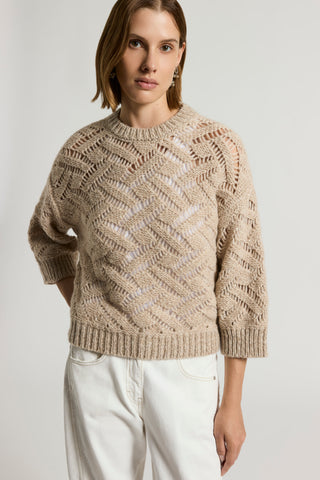 Openwork sweater in alpaca malfilé yarn