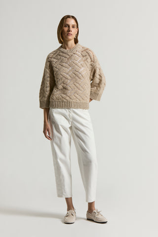 Openwork sweater in alpaca malfilé yarn