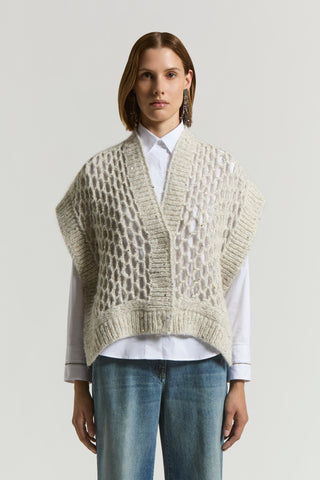 Alpaca maxi-mesh cardigan with sequins