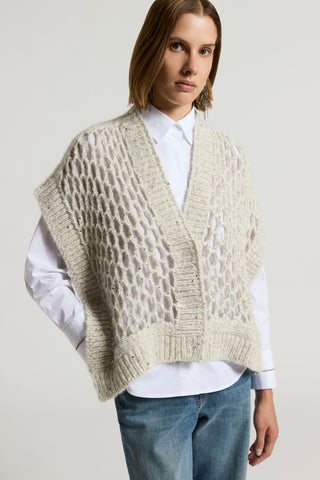 Alpaca maxi-mesh cardigan with sequins