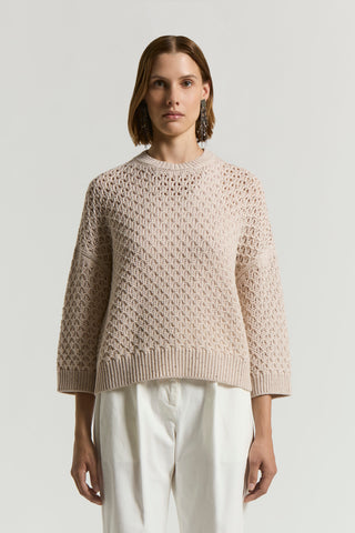 Pure wool cordonet crew-neck sweater with sequins