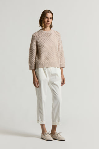 Pure wool cordonet crew-neck sweater with sequins