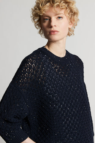Pure wool cordonet crew-neck sweater with sequins