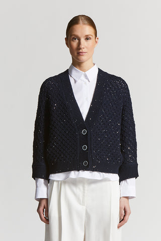 Pure wool cordonet cardigan with sequins