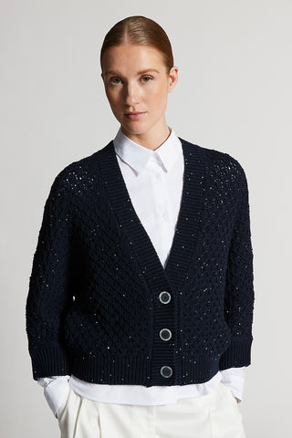 Pure wool cordonet cardigan with sequins