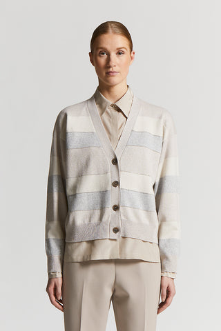 Cardigan in wool, silk and cashmere yarn
