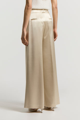 Viscose satin and wool trousers