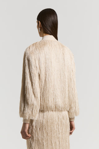 Lurex viscose fringed bomber jacket
