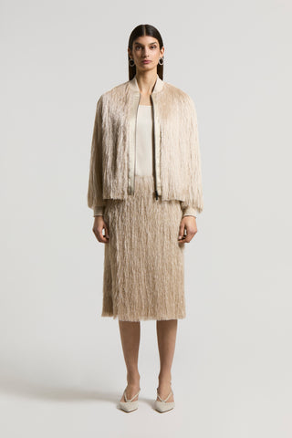 Lurex viscose fringed bomber jacket