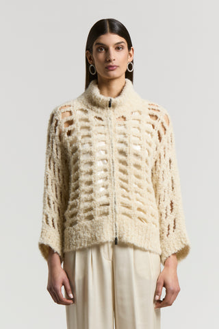 Zip-up cardigan in alpaca wool and lurex