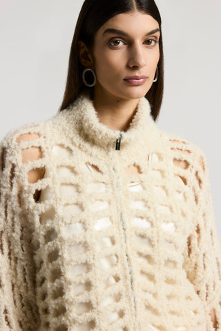 Zip-up cardigan in alpaca wool and lurex
