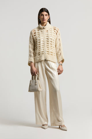 Zip-up cardigan in alpaca wool and lurex