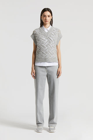 Openwork vest in alpaca malfilé yarn