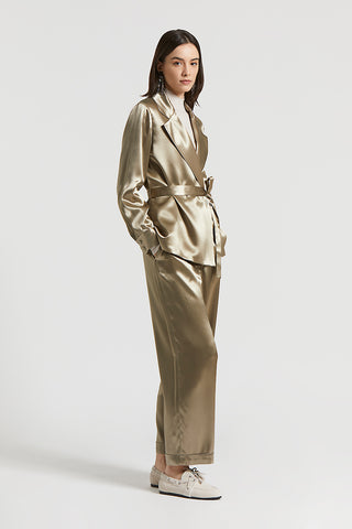 Shiny viscose satin trousers