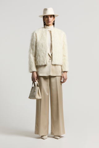 Viscose satin and wool trousers