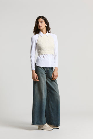 Extra-wide washed denim jeans