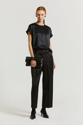 Viscose/wool satin trousers
