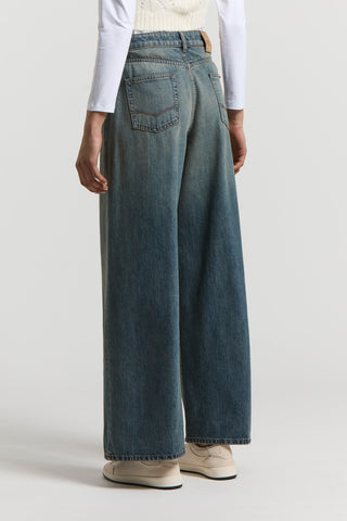Extra-wide washed denim jeans