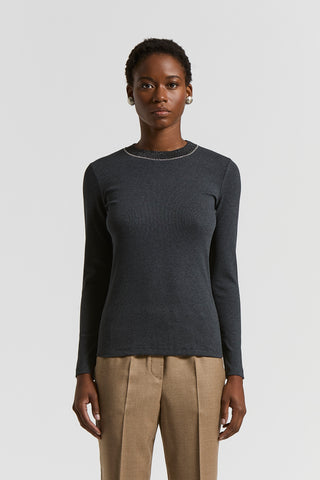 Stretch micro-rib and cotton jersey T-shirt