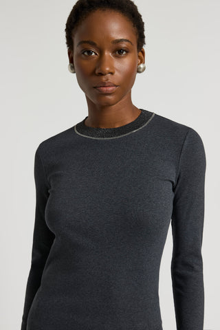 Stretch micro-rib and cotton jersey T-shirt