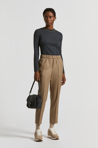 Stretch micro-rib and cotton jersey T-shirt