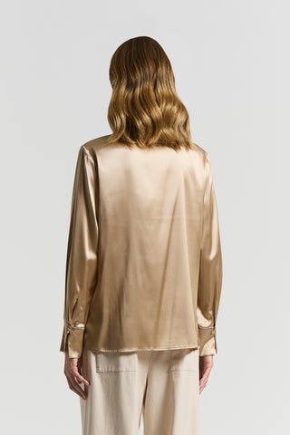 Glossy stretch silk satin shirt