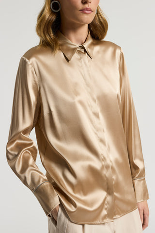 Glossy stretch silk satin shirt