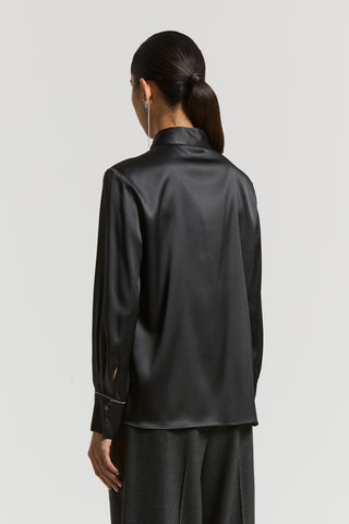 Glossy stretch silk satin shirt