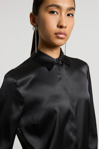 Glossy stretch silk satin shirt