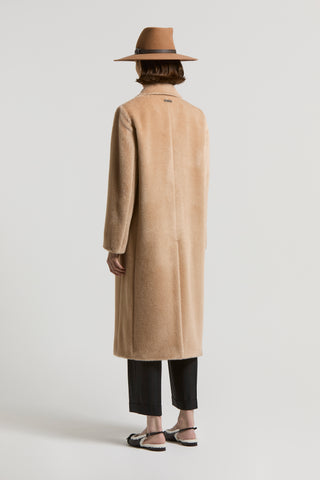 Long-haired alpaca and wool long coat