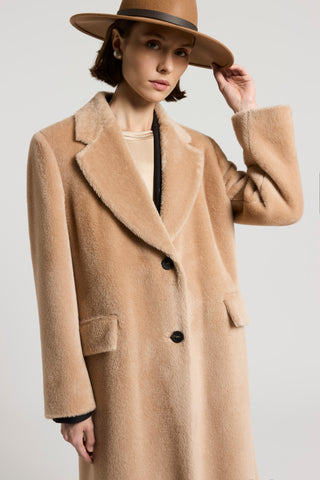 Long-haired alpaca and wool long coat