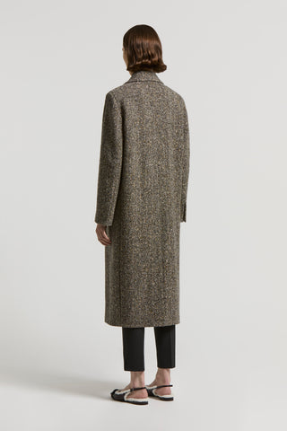 Long herringbone wool coat with sequins