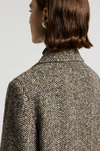 Long herringbone wool coat with sequins