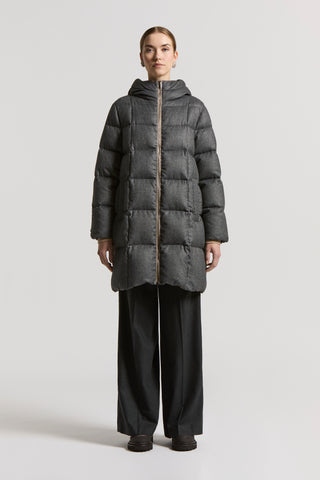 Long flannelette down jacket with hood