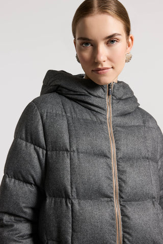 Long flannelette down jacket with hood
