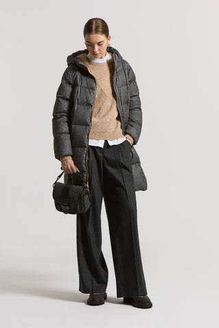 Long flannelette down jacket with hood