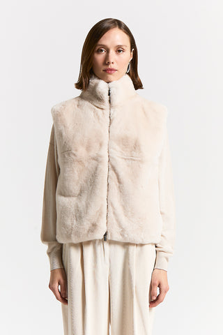 Wool, cashmere and rex lapin fur vest