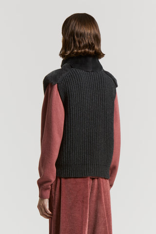 Wool, cashmere and rex lapin fur vest